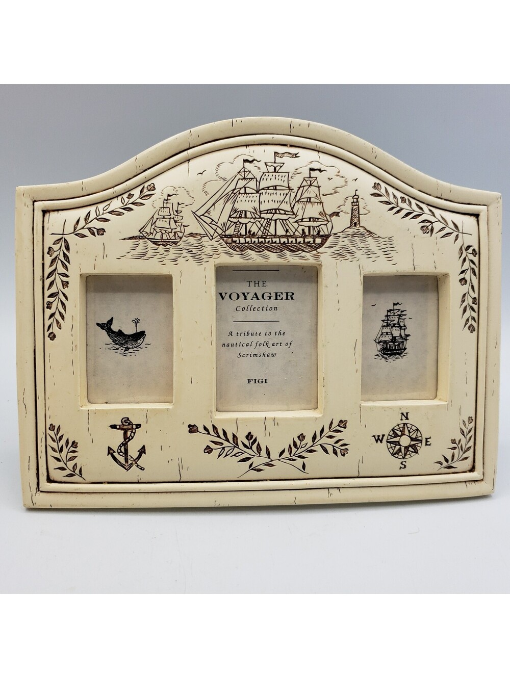 FIGI Nautical Folk Art Faux Scrimshaw 3 Picture Photo Frame Voyager Collection